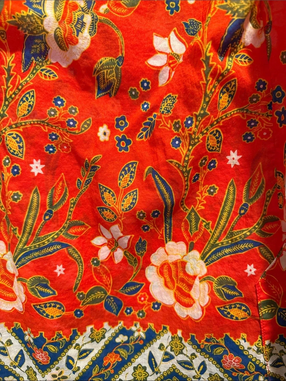 Tory Burch Orange Floral V-Neck Printed Blouse